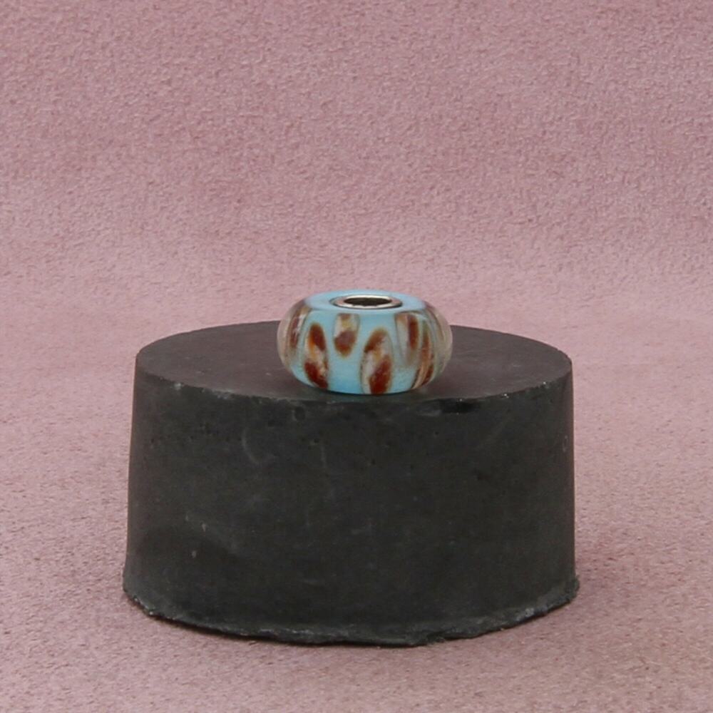 trollbeads sterling silver aquarium turquoise tan stripe murano glass bead charm
